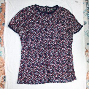 Ralph Lauren 2017 Patterned Blouse Business Casual Size 2XL or XXL Red Blue Gray